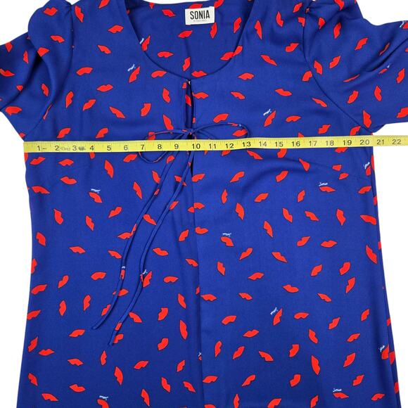 Sonia by Sonia Rykiel Dress Size Medium Blue Lips Long Sleeve Flowy - Picture 3 of 5